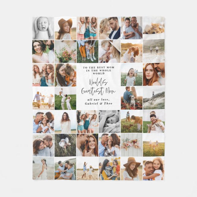 Modern minimal multi photo script mom gift fleece blanket (Front)