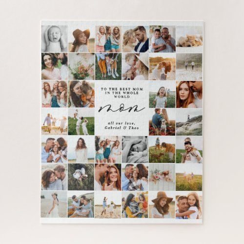 Modern minimal multi photo script mom  jigsaw puzzle