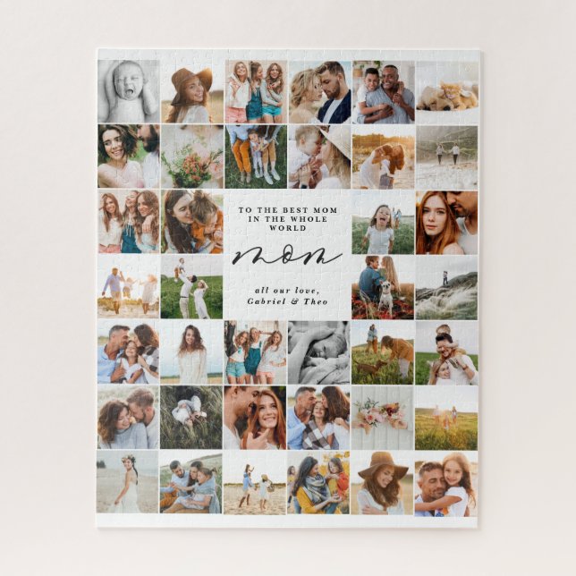 Modern minimal multi photo script mom  jigsaw puzzle (Vertical)