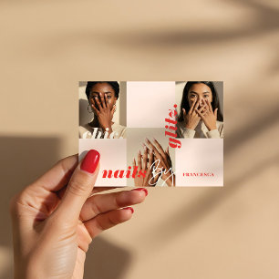 Modern Minimal Nail Salon Business Photo Collage Card