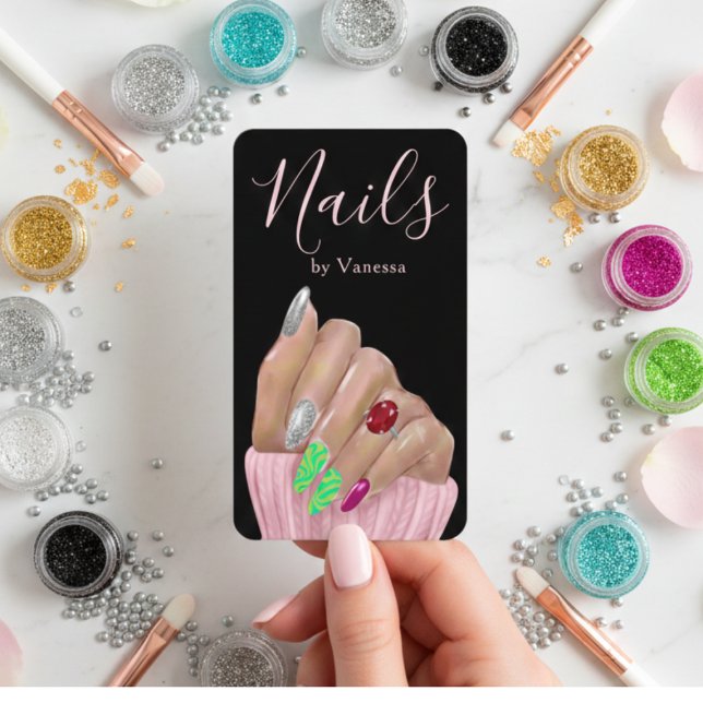 Modern Minimal Nail Technician QR Code Chic Business Card (Creator Uploaded)