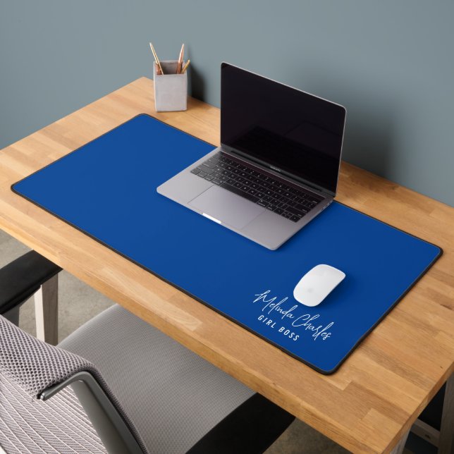 MODERN MINIMAL name design solid royal blue Desk Mat (Office 2)