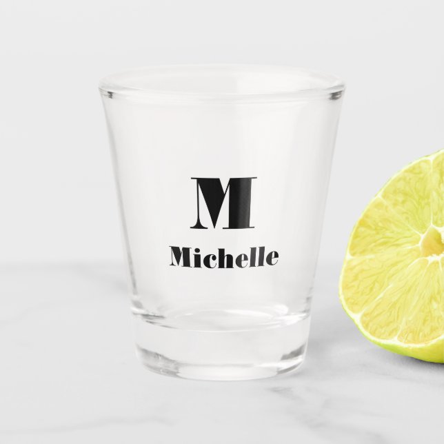 Modern Minimal Name Initial Letter Solid Color  Shot Glass (Front)