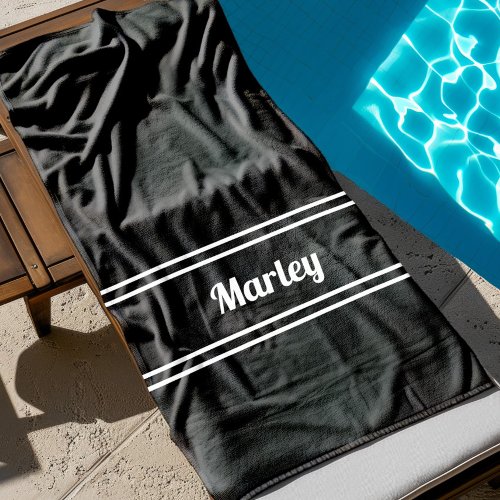Modern Minimal Name Monogram Script Template Black Beach Towel