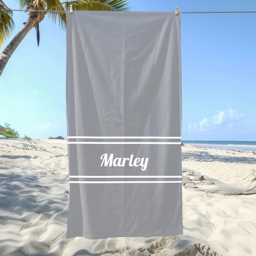 Modern Minimal Name Monogram Script Template Gray  Beach Towel