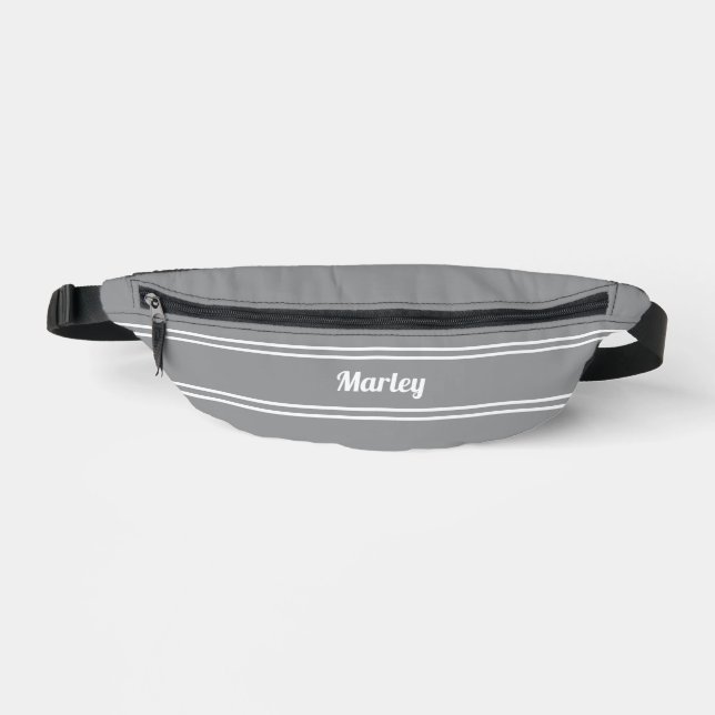 Modern Minimal Name Monogram Script Template Gray Fanny Pack (Front)
