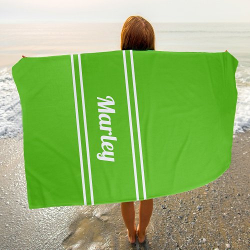 Modern Minimal Name Monogram Script Template Green Beach Towel