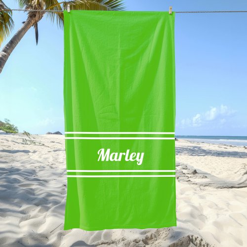 Modern Minimal Name Monogram Script Template Green Beach Towel