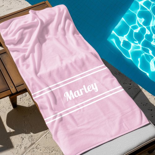 Modern Minimal Name Monogram Script Template Pink Beach Towel