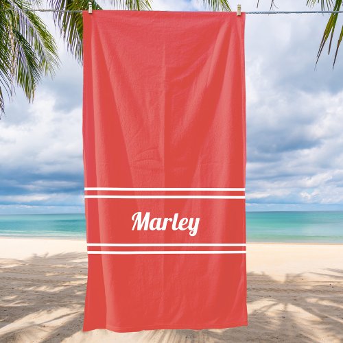 Modern Minimal Name Monogram Script Template Red Beach Towel