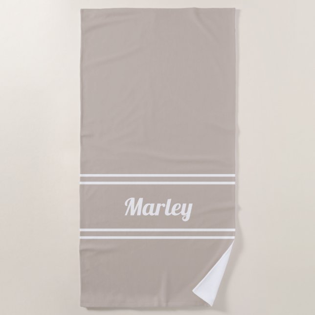 Modern Minimal Name Monogram Script Template Tan Beach Towel (Front)