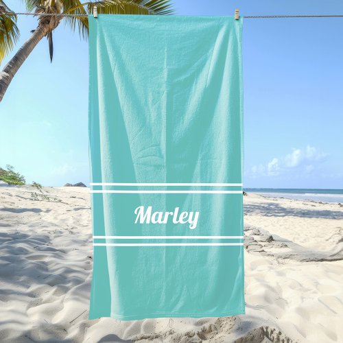 Modern Minimal Name Monogram Script Template Teal  Beach Towel