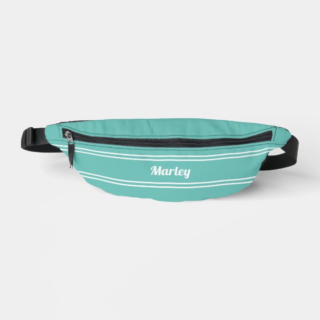 Modern Minimal Name Monogram Script Template Teal Fanny Pack (Front)