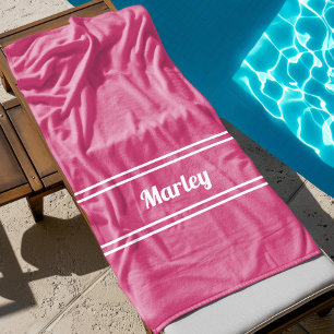 Modern Minimal Name Monogram Template Chic Pink Beach Towel