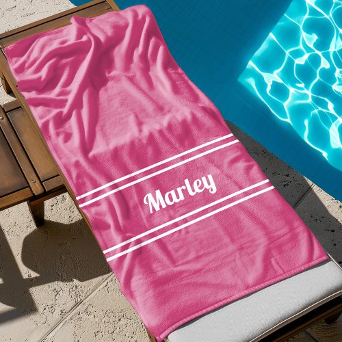 Modern Minimal Name Monogram Template Chic Pink Beach Towel