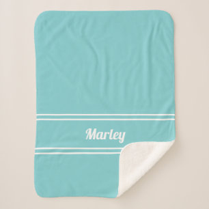 Modern Minimal Name Monogrammed Script Teal Green Sherpa Blanket