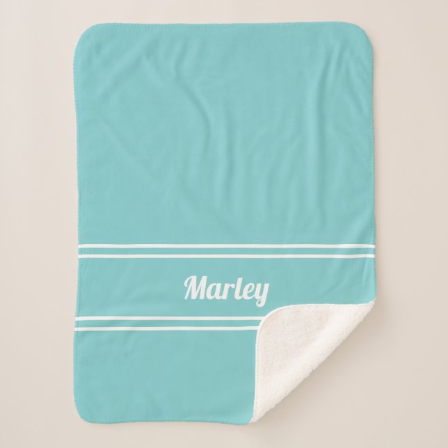 Modern Minimal Name Monogrammed Script Teal Green Sherpa Blanket (Front)