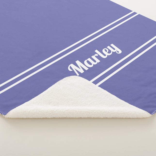 Modern Minimal Name Periwinkle Blue  Sherpa Blanket (3/4)