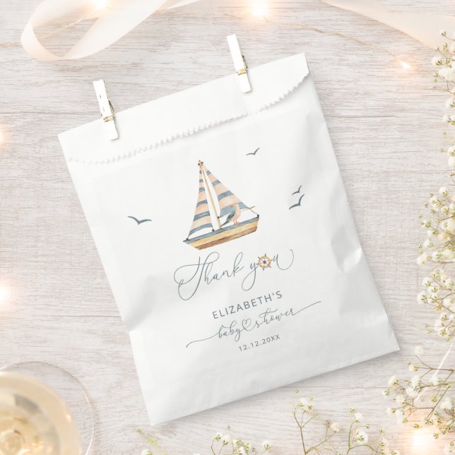 Modern Minimal Nautical Sailboat Baby Shower Favor Bag (Clipped)