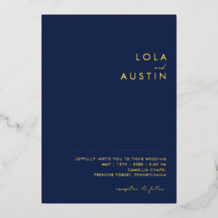 Modern Minimal Navy And Gold Casual Wedding Real Foil Invitation