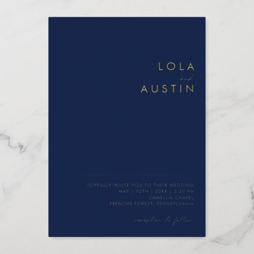 Modern Minimal  Navy And Gold Casual Wedding Real Foil Invitation