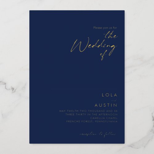 Modern Minimal Navy And Gold The Wedding Of Real Foil Invitation