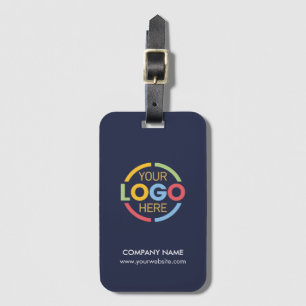 Modern Minimal Navy Blue Business Logo Employee Luggage Tag