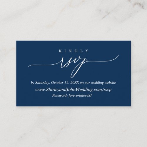 Modern Minimal Navy Blue Calligraphy Online RSVP  Enclosure Card