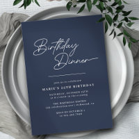 Modern Minimal Navy Blue | Elegant Birthday Dinner