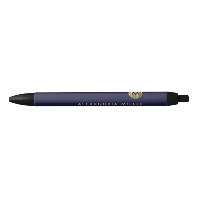 Modern Minimal Navy Blue Gold Monogram Pen (Front)