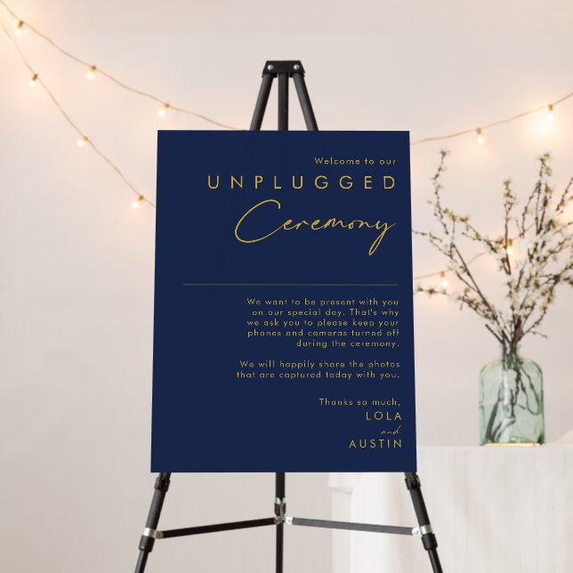 Modern Minimal Navy Blue Gold Unplugged Ceremony Foam Board (In Situ (Stand))