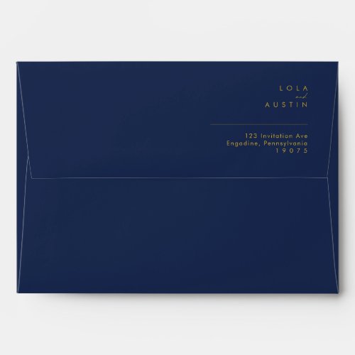 Modern Minimal Navy Blue Gold Wedding Invitation Envelope