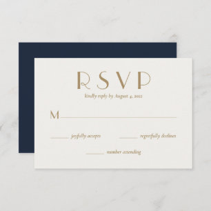 Modern Minimal Navy Blue Gold Wedding RSVP Card