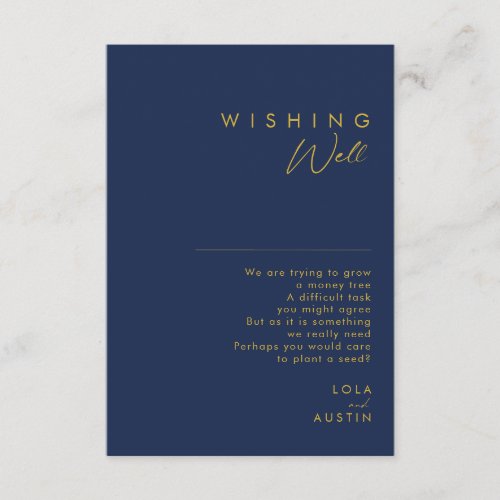 Modern Minimal Navy Blue Gold Wedding Wishing Well Enclosure Card