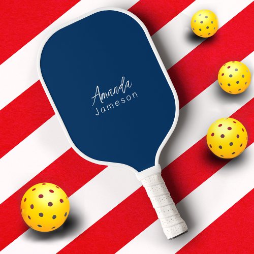 Modern Minimal Navy Blue Monogram Pickleball Paddle