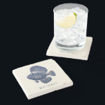 Modern Minimal Navy Blue Nautical Fish Custom Name Stone Coaster<br><div class="desc">Modern Minimal Navy Blue Nautical Fish Custom Name Stone Coaster</div>