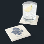 Modern Minimal Navy Blue Nautical Fish Custom Name Stone Coaster<br><div class="desc">Modern Minimal Navy Blue Nautical Fish Custom Name Stone Coaster</div>
