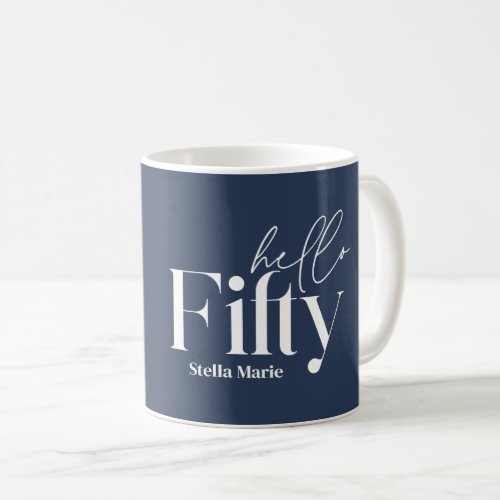 Modern minimal navy blue photo 50th birthday coffee mug