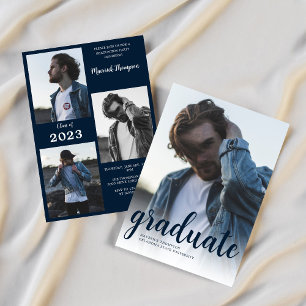 Modern Minimal Navy Blue Photo Graduation Party Invitation