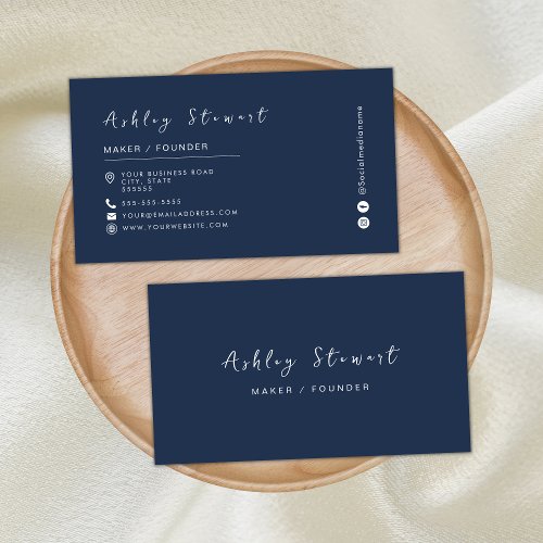 Modern Minimal Navy Blue Professional Branding Business Card