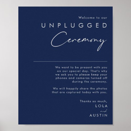 Modern Minimal Navy Blue Silver Unplugged Ceremony Poster