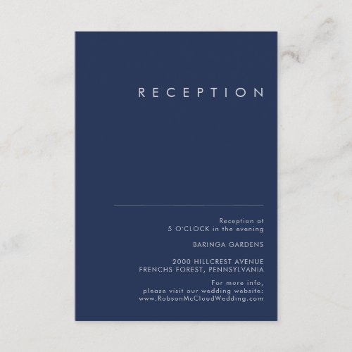 Modern Minimal Navy Blue Silver Wedding Reception Enclosure Card