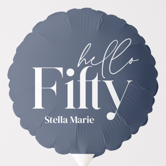 Modern minimal navy blue simple 50th birthday balloon (Front)