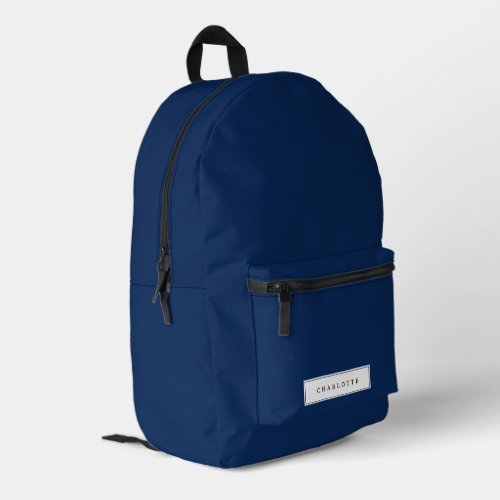 Modern Minimal Navy Blue Solid Color Custom Name Printed Backpack