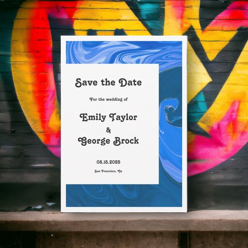 Modern Minimal Navy Blue Waves Abstract Wedding Save The Date