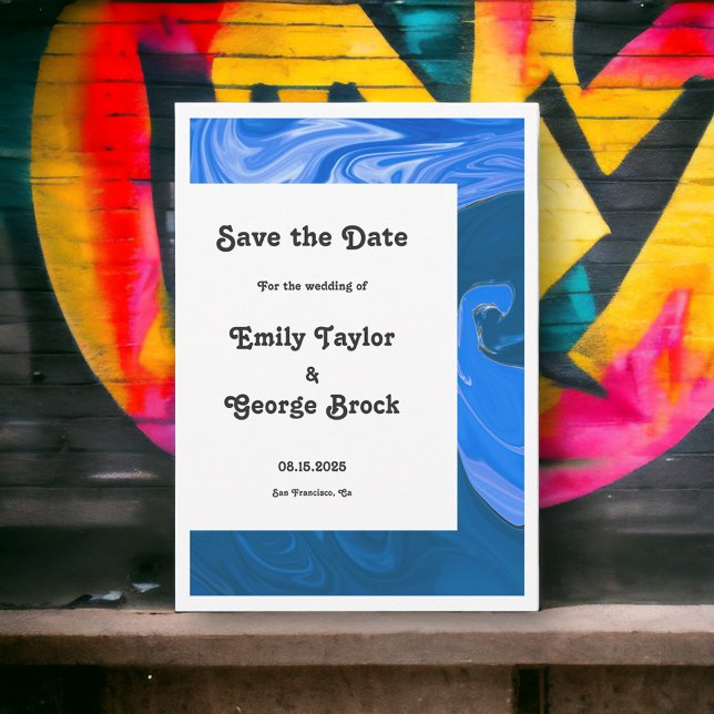 Modern Minimal Navy Blue Waves Abstract Wedding Save The Date (Creator Uploaded)