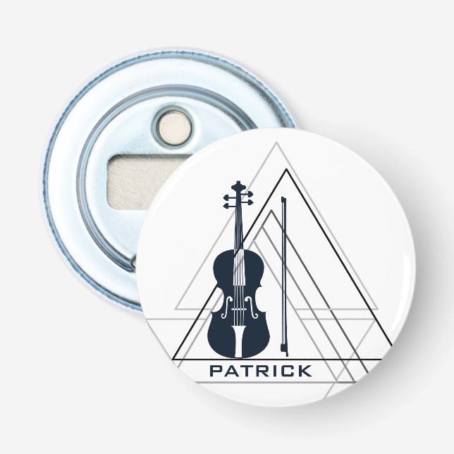 Modern Minimal Navy Blue & White Violin Designer Bottle Opener (Front)