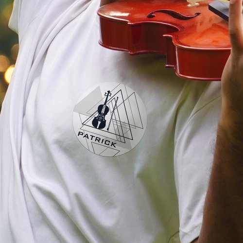 Modern Minimal Navy Blue  White Violin Designer Classic Round Sticker