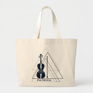 Modern Minimal Navy Blue & White Violin Designer Large Tote Bag
