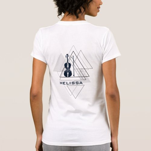 Modern Minimal Navy Blue  White Violin Designer T_Shirt
